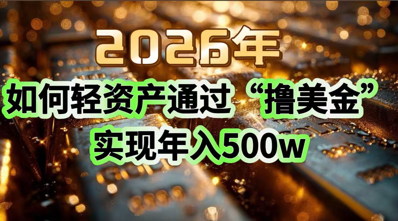 2026年如何轻资产通过“撸美金”实现年入500w-资源社