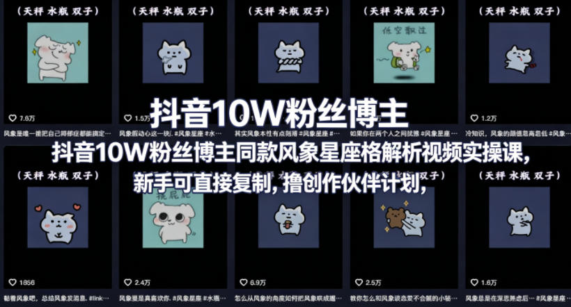 抖音10W粉丝博主同款星座性格解析视频实操课，新手可直接复制，撸创作伙伴计划，分成计划等-资源社