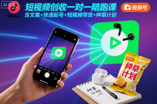 短视频创收一对一陪跑课，含文案+快速起号+短视频带货+种草计划-资源社