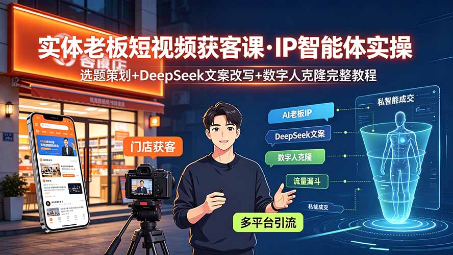 实体老板短视频获客课·IP智能体实操｜选题策划+DeepSeek文案改写+数字人克隆完整教程-资源社
