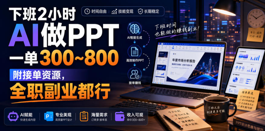 下班2小时AI做PPT，一单300~800，附接单资源，全职副业都行【揭秘】-资源社