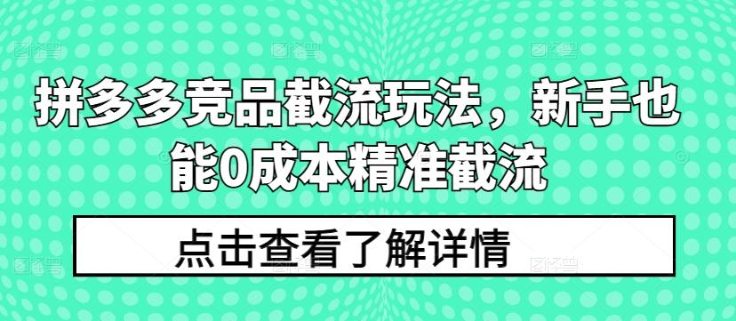 拼多多竞品截流玩法，新手也能0成本精准截流-资源社