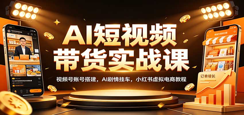 AI短视频带货实战课：视频号账号搭建，AI剧情挂车，小红书虚拟电商教程-资源社