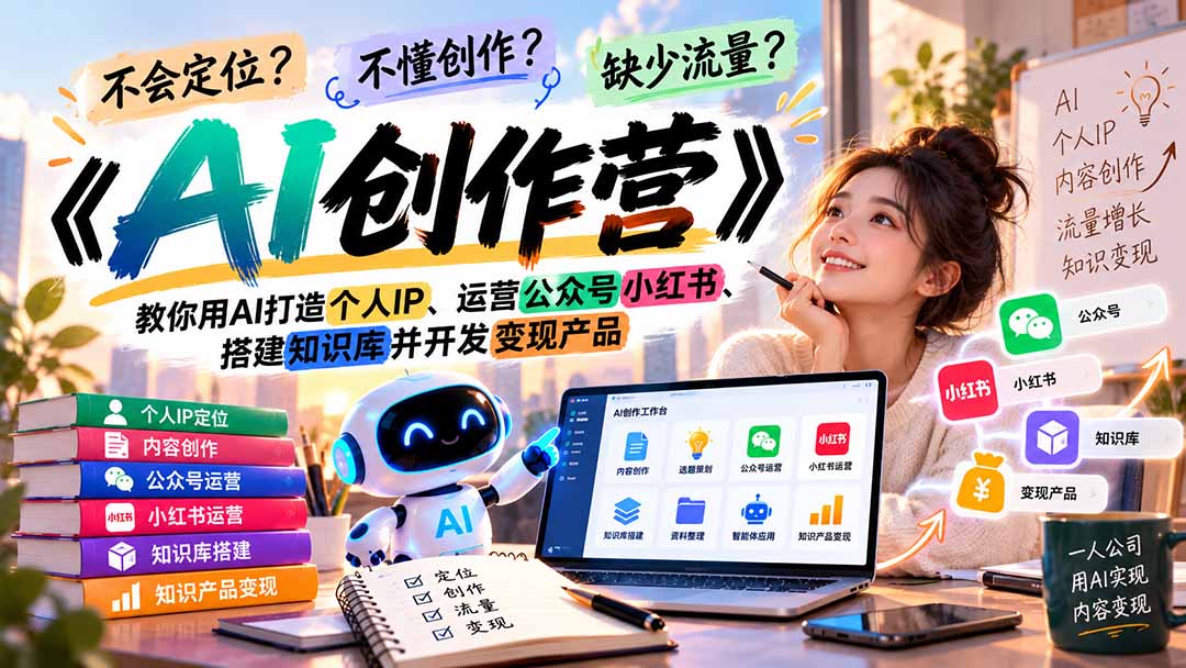 不会定位、不懂创作、缺少流量?《AI创作营》教你用AI打造个人IP、运营公众号小红书、搭建知识库并开发变现产品-资源社
