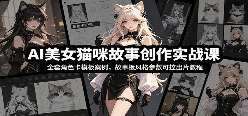AI美女猫咪故事创作实战课：全套角色卡模板案例，故事板风格参数可控出片教程-资源社