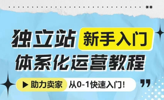 独立站新手入门体系化运营教程，助力独立站卖家从0-1快速入门!-资源社