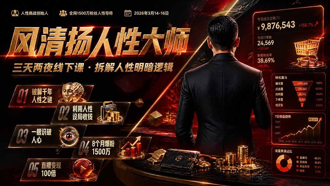 风清扬人性大师-三天两夜3月14-16线下课2026年|拆解人性明暗逻辑,识人避坑,千万粉涨粉+直播百倍变现实战教学-资源社