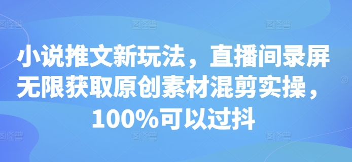 小说推文新玩法，直播间录屏无限获取原创素材混剪实操，100%可以过抖-资源社