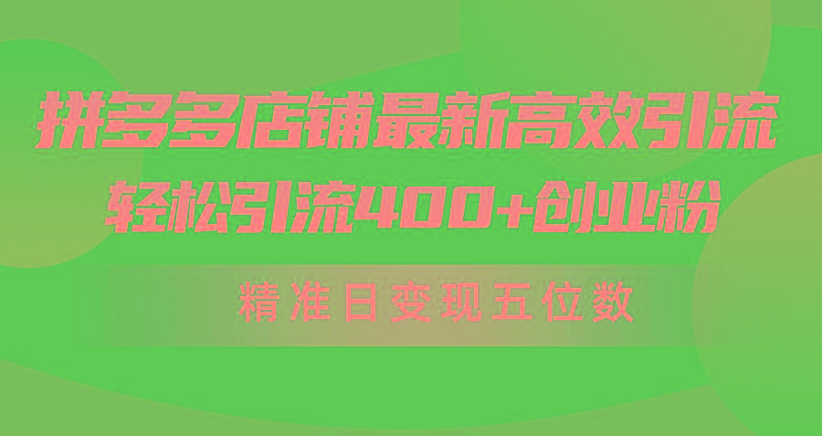 (10041期)拼多多店铺最新高效引流术，轻松引流400+创业粉，精准日变现五位数！-资源社