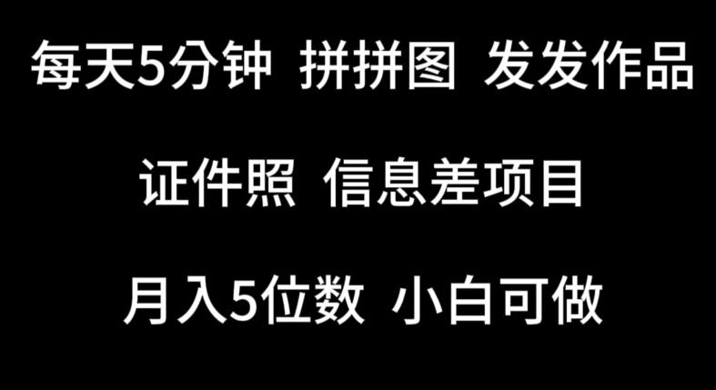 每天5分钟，拼拼图发发作品，证件照信息差项目，小白可做【揭秘】-资源社