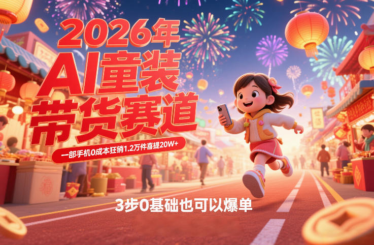 AI童装新春带货赛道，一部手机0成本狂销1.2万件喜提20W+，3步0基础也可以爆单-资源社