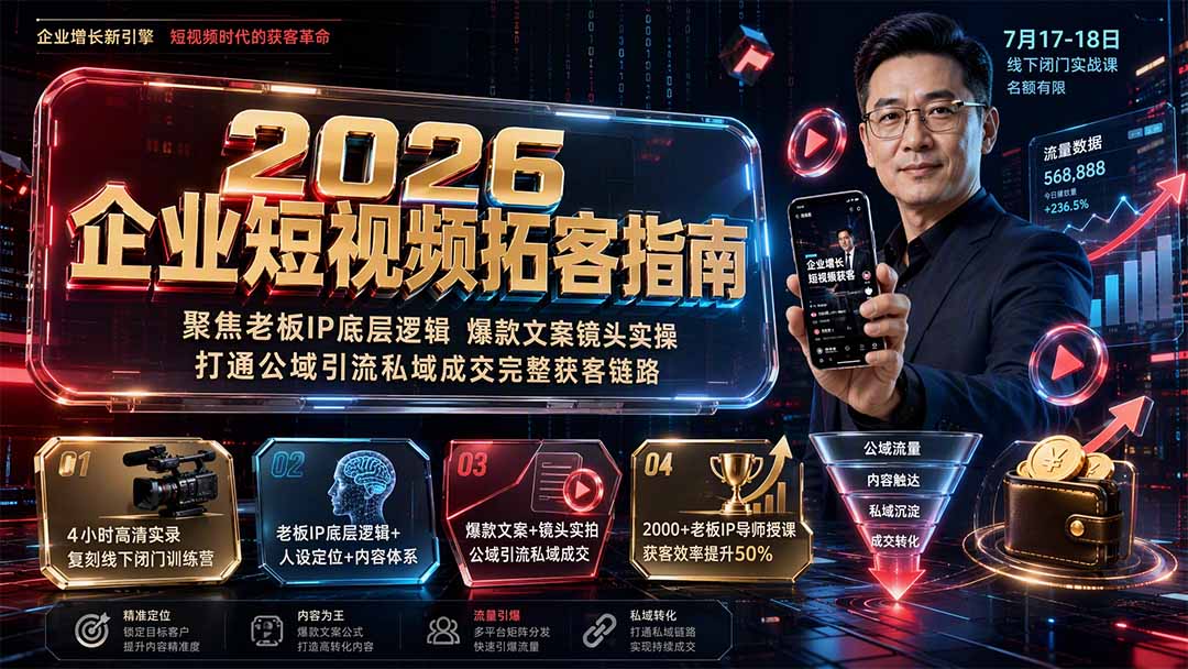 2026企业短视频拓客指南：聚焦老板IP底层逻辑，爆款文案镜头实操，打通公域引流私域成交完整获客链路-资源社