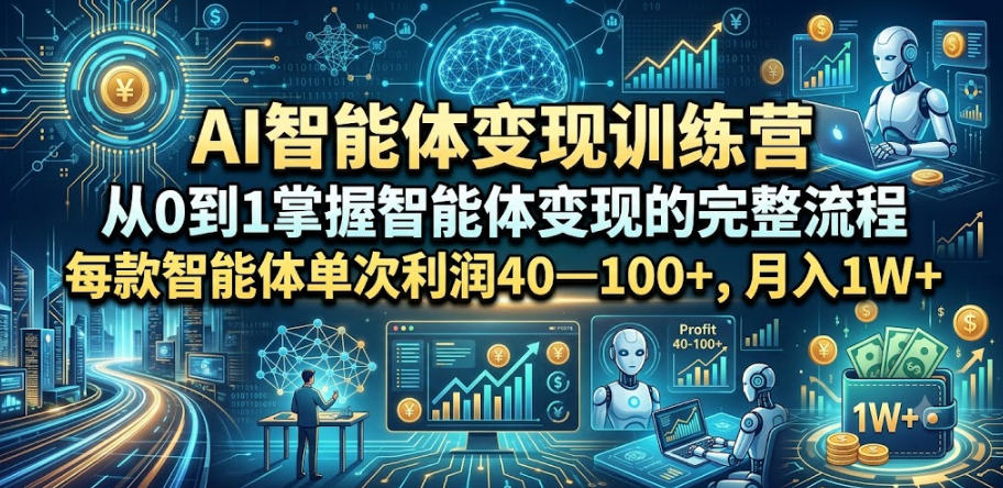 AI智能体变现训练营，从0到1掌握智能体变现的完整流程，每款智能体单次利润40—100+，月入1W+-资源社