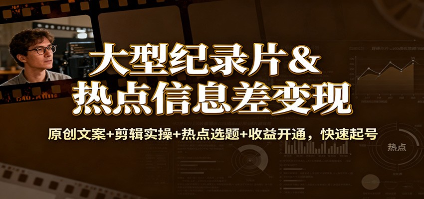 大型纪录片&热点信息差变现:原创文案+剪辑实操+热点选题+收益开通,快速起号-资源社