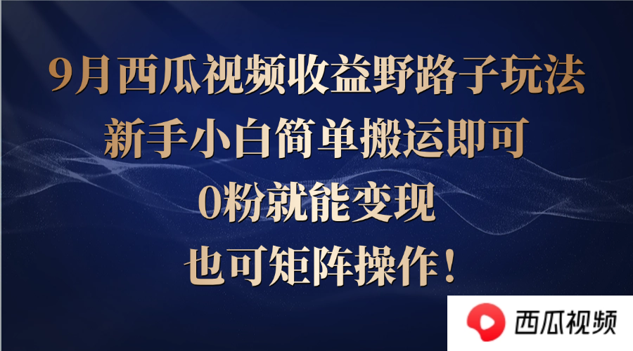 西瓜视频收益野路子玩法，新手小白简单搬运即可，0粉就能变现，也可矩…-资源社