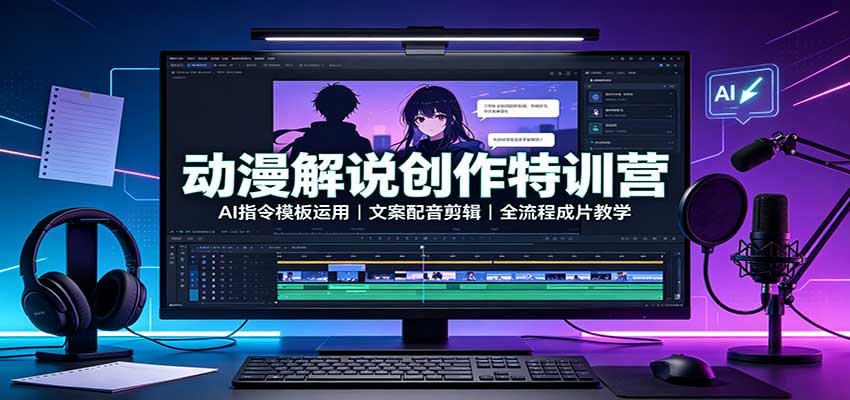 动漫解说创作特训营：AI指令模板运用，文案配音剪辑，全流程成片教学-资源社