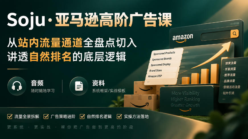 亚马逊高阶广告课，从站内流量通道全盘点切入，讲透自然排名的底层逻辑(直播+音频+资料)-资源社