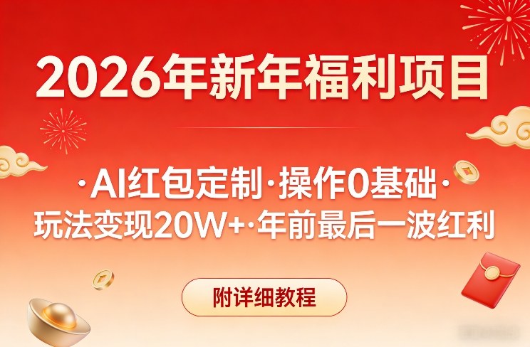 新年福利项目，AI红包定制，操作0基础，玩法变现20W+年前最后一波红利，附详细教程-资源社