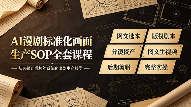 AI漫剧标准化画面生产SOP全套课程-更新，网文选本版权剧本分镜资产全覆盖，图文生视频后期剪辑完整实操教学-资源社