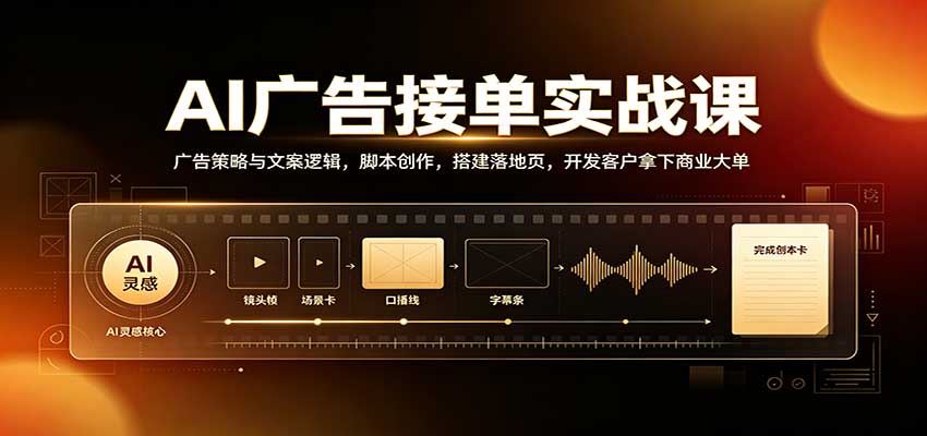 AI广告接单实战：广告策略与文案逻辑，脚本创作，搭建落地页，开发客户拿下商业大单-资源社