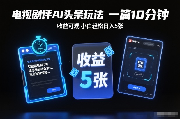 电视剧评AI头条玩法，一篇10分钟，收益可观，小白轻松日入5张+【独家】-资源社
