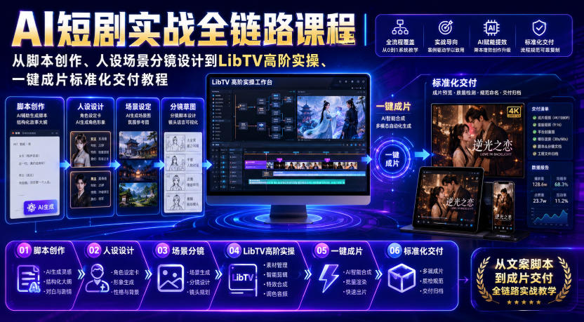 AI短剧实战全链路课程|从脚本创作、人设场景分镜设计到LibTV高阶实操、一键成片标准化交付教程-资源社