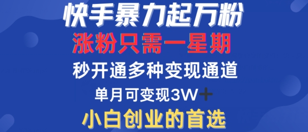快手暴力起万粉，涨粉只需一星期，多种变现模式，直接秒开万合，单月变现过W【揭秘】-资源社