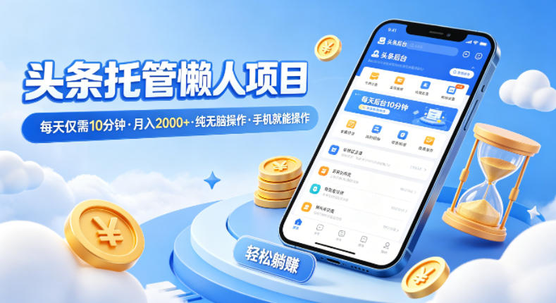 头条托管懒人项目，每天仅需10分钟，月入2000+，纯无脑操作，手机就能操作【揭秘】-资源社