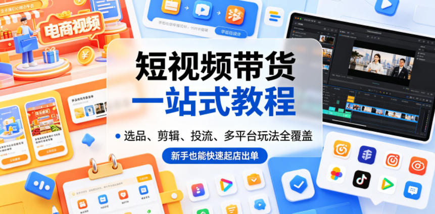 短视频带货一站式教程,选品、剪辑、投流、多平台玩法全覆盖,新手也能快速起店出单-资源社