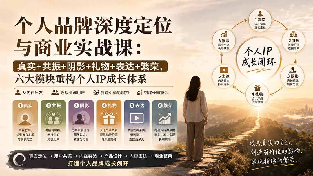 个人品牌深度定位与商业实战课：真实+共振+阴影+礼物+表达+繁荣，六大模块重构个人IP成长体系-资源社