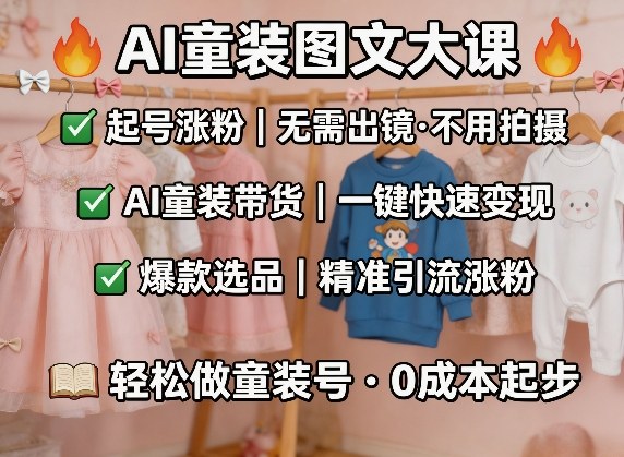 AI童装图文剪辑，某社群童装图文大课，起号涨粉、AI童装带货、爆款选品，无需出镜和拍摄-资源社