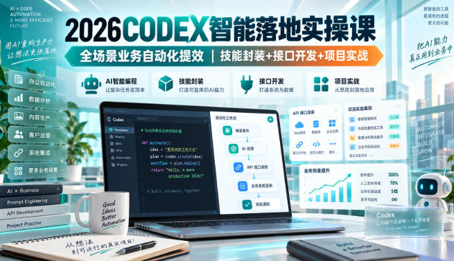2026Codex智能落地实操课,全场景业务自动化提效,技能封装+接口开发+项目实战-资源社