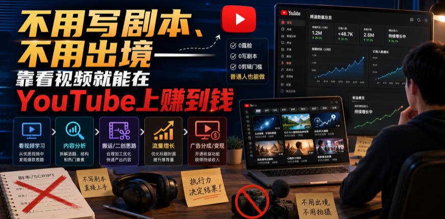 不用写剧本、不用出境——靠看视频就能在YouTube上賺到钱【原创双语字幕】-资源社