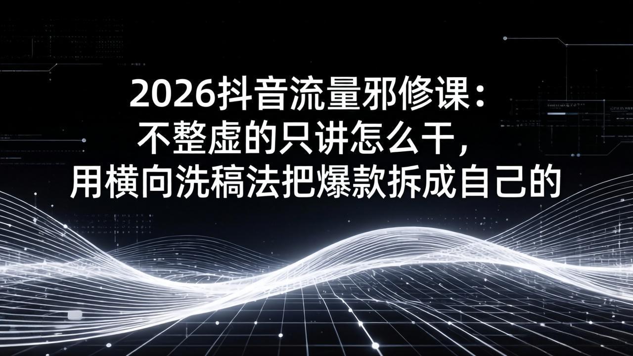 2026抖音流量邪修课：不整虚的只讲怎么干，用横向洗稿法把爆款拆成自己的-资源社