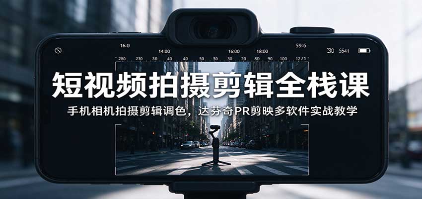 短视频拍摄剪辑全栈课:手机相机拍摄剪辑调色,达芬奇PR剪映多软件实战教学-资源社