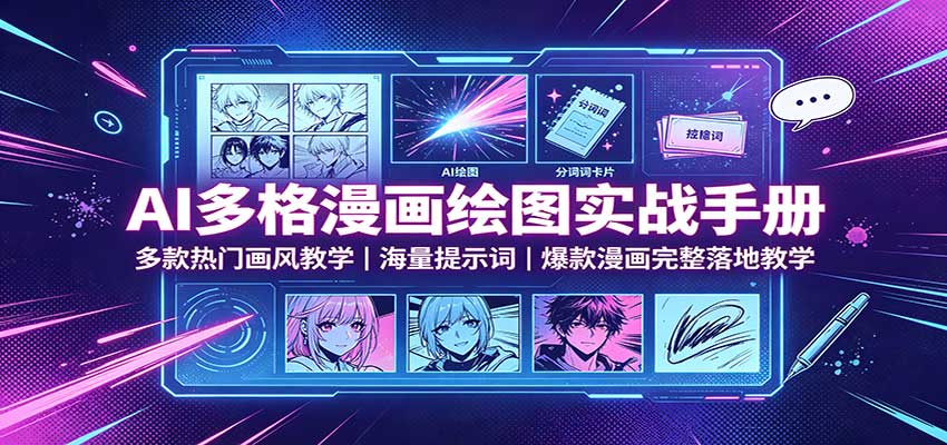AI多格漫画绘图实战手册：多款热门画风教学，海量提示词，爆款漫画完整落地教学-资源社