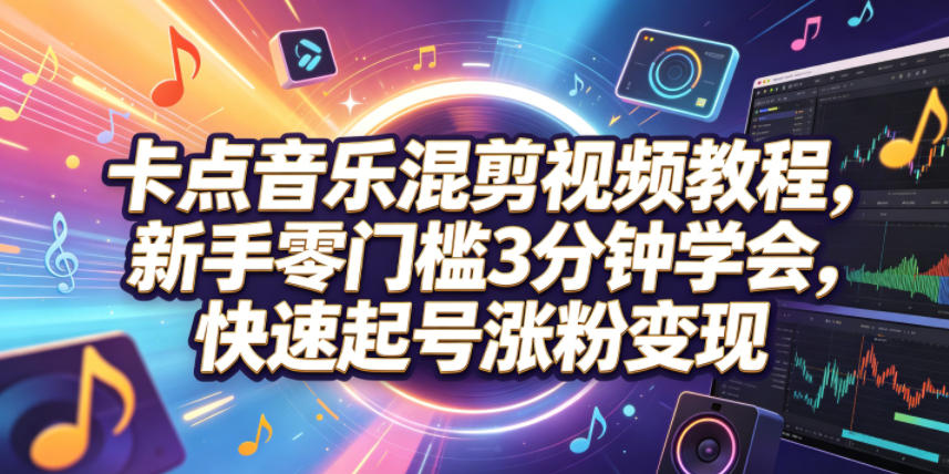 卡点音乐混剪视频教程，新手零门槛3分钟学会，快速起号涨粉变现-资源社
