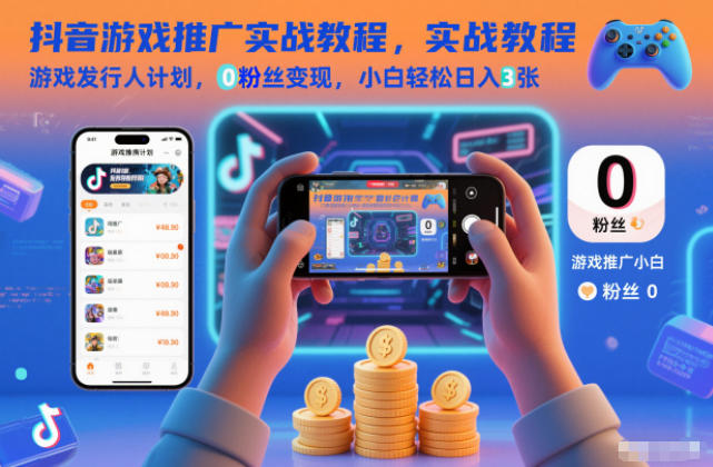 抖音游戏推广实战教程,游戏发行人计划,0粉丝变现,小白轻松日入3张-资源社