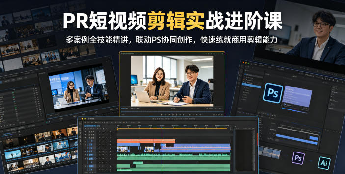 PR短视频剪辑实战进阶课,多案例全技能精讲,联动PS协同创作,快速练就商用剪辑能力-资源社