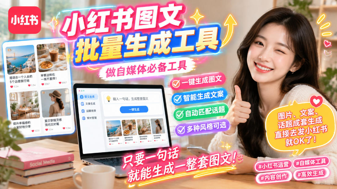 小红书图文批量生成工具,话题、文案、配图一键生成,直接发布,做自媒体必备工具-资源社