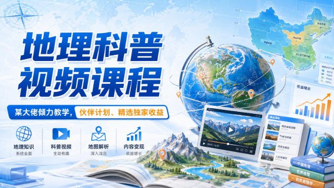 地理科普视频课程，某大佬倾力教学，伙伴计划、精选独家收益-资源社