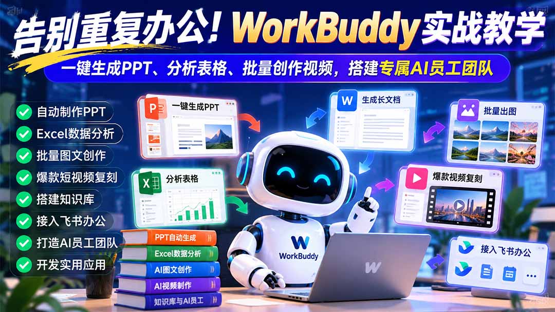 告别重复办公!WorkBuddy实战教学:一键生成PPT、分析表格、批量创作视频,搭建专属AI员工团队-资源社