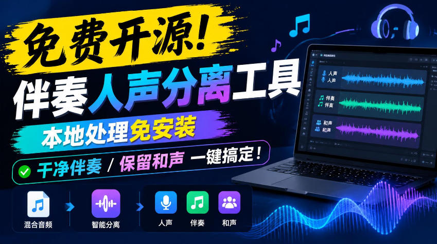 免费开源！伴奏人声分离工具，本地处理免安装，干净伴奏，保留和声一键搞定！-资源社
