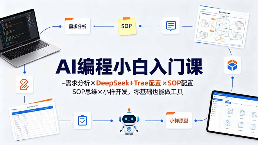 AI编程小白入门课-需求分析×DeepSeek+Trae配置×SOP思维×小样开发,零基础也能做工具-资源社