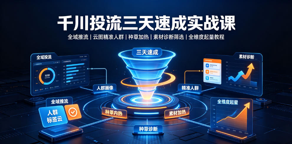 千川投流三天速成实战课|全域推流、云图精准人群、种草加热、素材诊断筛选全维度起量教程-资源社