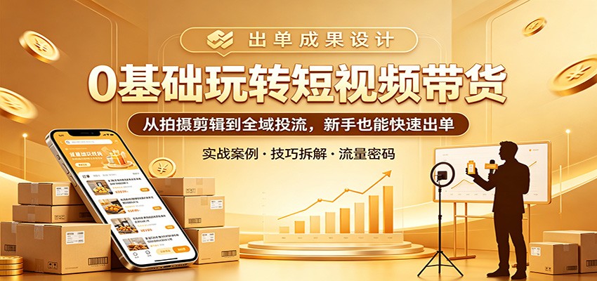 0基础玩转短视频带货：从拍摄剪辑到全域投流，新手也能快速出单-资源社