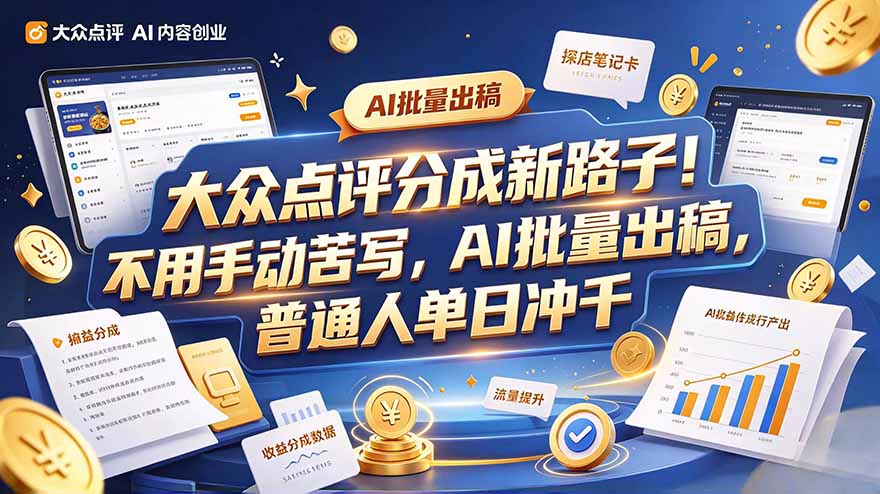 大众点评副业新玩法,工具提效解放双手,批量做笔记,单日可破千-资源社