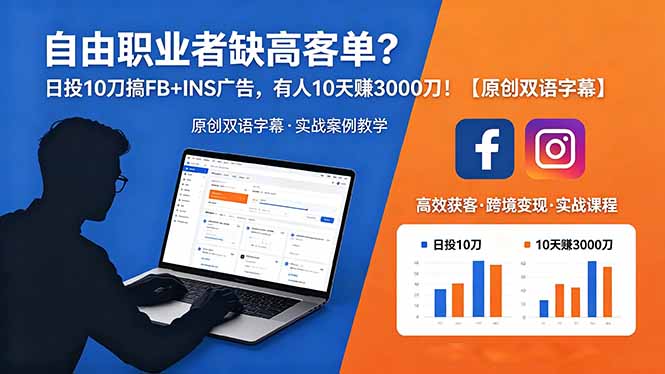 自由职业者缺高客单？日投 10 刀搞 FB+INS 广告，有人 10 天赚 3000 刀！【原创双语字幕】-资源社