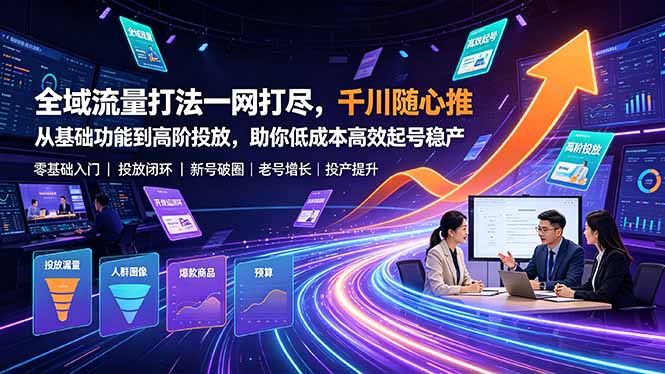 全域流量打法一网打尽，千川随心推从基础功能到高阶投放，助你低成本高效起号稳产-资源社