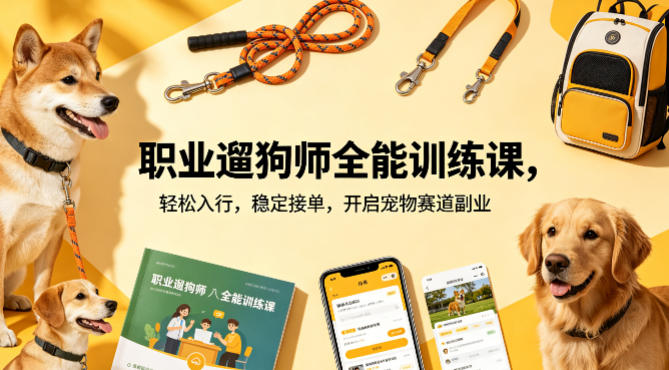 职业遛狗师全能训练课，轻松入行，稳定接单，开启宠物赛道副业-资源社